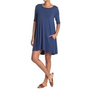 PHILOSOPHY NWT Blue Scoop Neck Jersey Knit Swing Dress w/Pockets L